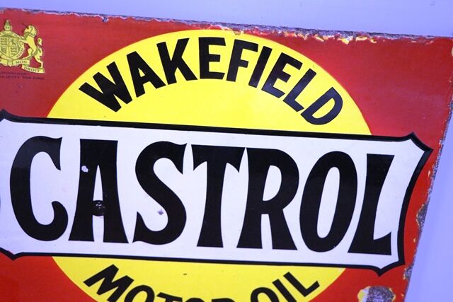 Antique Castrol Wakefield Motor Oil Double Sided Enamel Sign