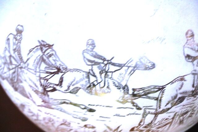 Antique Hand Decorated 2 Handle Oil Lamp 