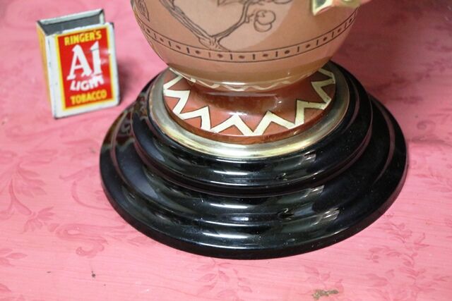 Antique Hand Decorated 2 Handle Oil Lamp 