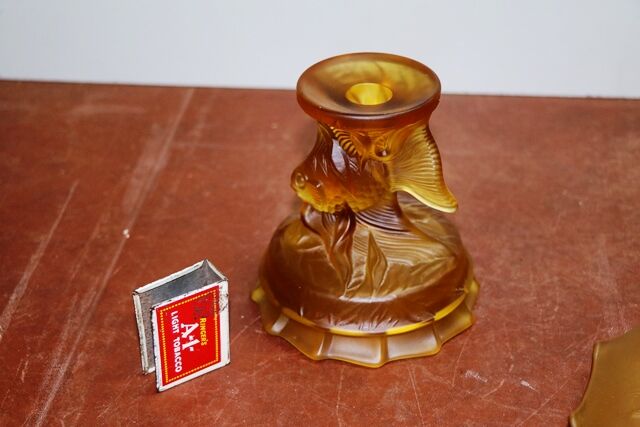 Art Deco 2Piece Walther and Sohne frosted amber glass Centrepiece Bowl set