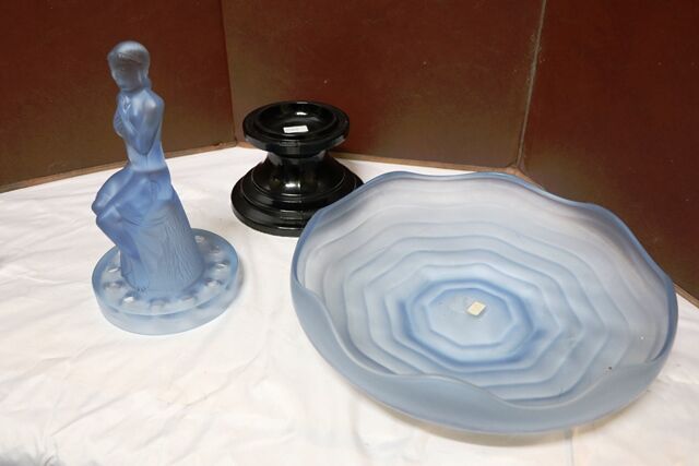 Art Deco Frosted Blue Glass Stump Lady Float Bowl 