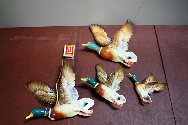 Four Vintage Porcelain Mallard Flying Ducks