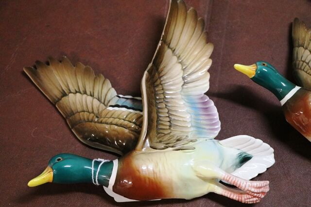Four Vintage Porcelain Mallard Flying Ducks