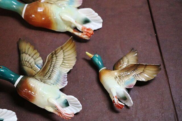 Four Vintage Porcelain Mallard Flying Ducks