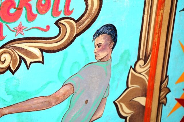 Vintage Curved Fairground Style Panel Depicting Rock n Roll 