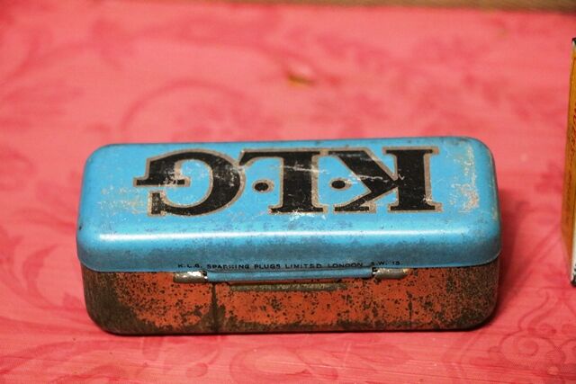 Vintage KLG Blue Spark Plug Tin