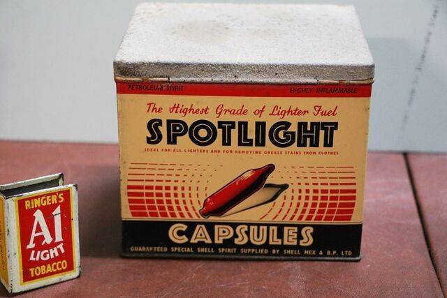 Vintage Spotlight Lighter Fuel Capsules Tin by ShellMex