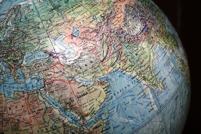 Vintage World Desk Globe on Wood Grain Base