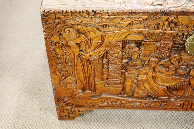 Well Carved Early 20th century Chinese camphor wood chest 