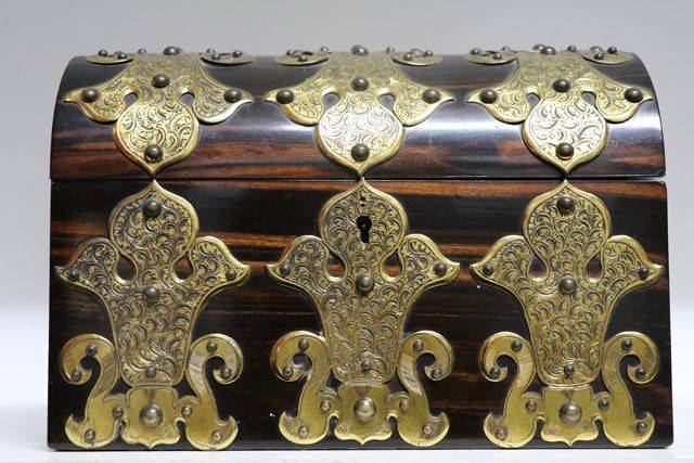 Victorian Brass Bound Coromandel Stationary Box 