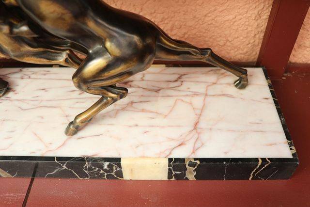 deco red enamel spelter on marble bookends deco red enamel spelter on marble bookends