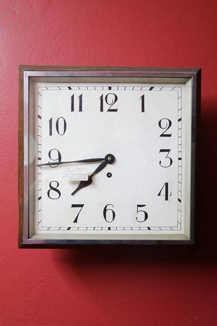 14andquot Square Dial Wall Clock With Chrome Bezel + Oak Surround C1930 