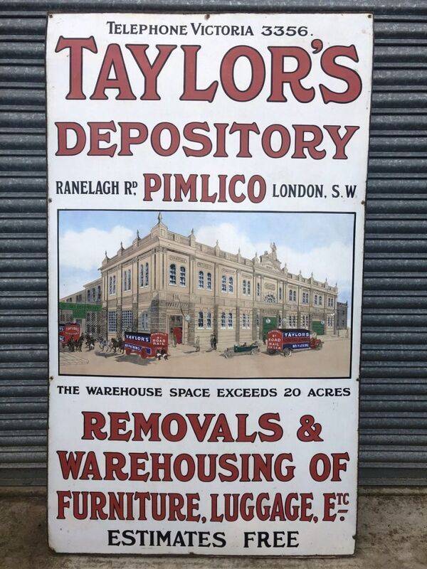 Rare & Early Taylors Depository Pictorial Enamel Sign. XXXX Antique