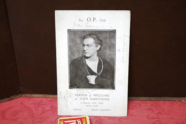 1925 The OP Club Signed Dinner Menu John Barrymore  