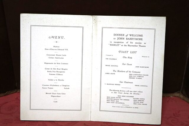 1925 The OP Club Signed Dinner Menu John Barrymore  