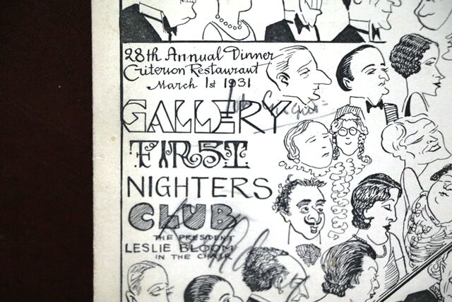 1931 Gallery First Nighters Club Signed Menu  John Gielgud  