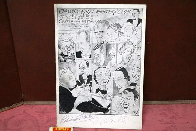1938 Gallery First Nighters Club Signed Menu Flora Robson