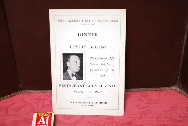 1949 Gallery First Nighters Club Signed Menu Leslie Bloom 