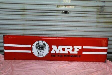1950and39s MRF Tyres Pictorial Horizontal Enamel Strip Sign  