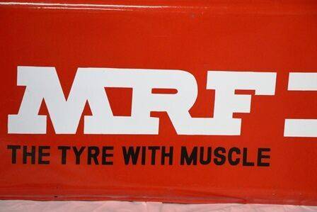 1950and39s MRF Tyres Pictorial Horizontal Enamel Strip Sign  