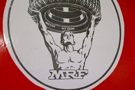 1950and39s MRF Tyres Pictorial Vertical Enamel Strip Sign 