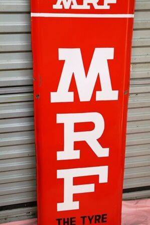 1950and39s MRF Tyres Pictorial Vertical Enamel Strip Sign 