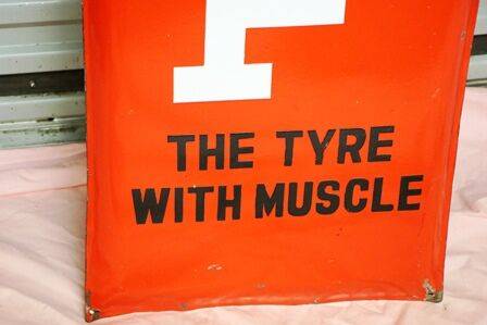 1950and39s MRF Tyres Pictorial Vertical Enamel Strip Sign 