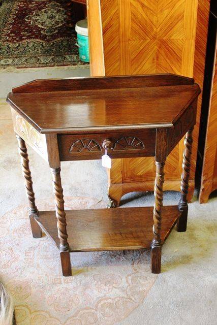 Small Oak Hall Table C1920 On Barley Twist Legs Antique