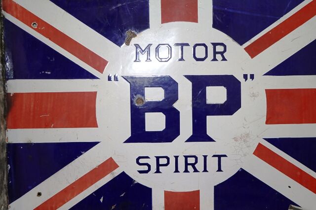 A BP Motor Spirit Union Jack Double Sided Enamel Sign 