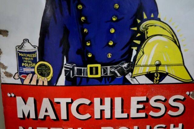 A Rare Matchless Metal Polish Pictorial Enamel Sign 