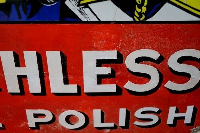 A Rare Matchless Metal Polish Pictorial Enamel Sign 