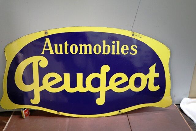 A Vintage French Peugeot Automobiles Double Sided Enamel Sign 