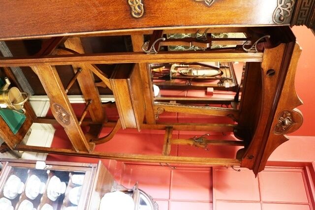 Antique Arts and Crafts Solid Oak Mirror Back Hallstand 