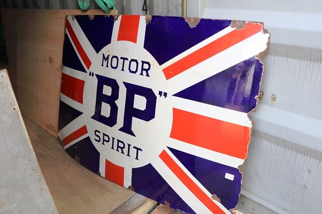 Antique BP Motor Spirit Union Jack Enamel Sign 