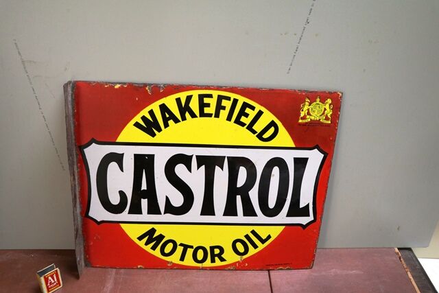 Antique Castrol Wakefield Motor Oil Double Sided Enamel Sign
