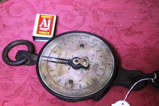 Antique English 19th Century Cast Iron 200lb Brass Faced Salter Spring Scale
