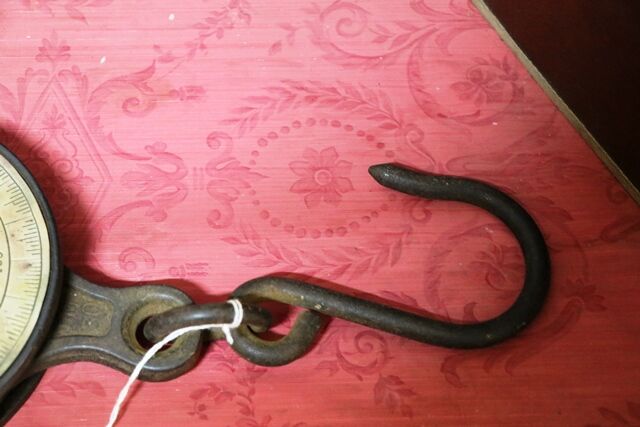 Antique English 19th Century Cast Iron 200lb Brass Faced Salter Spring Scale