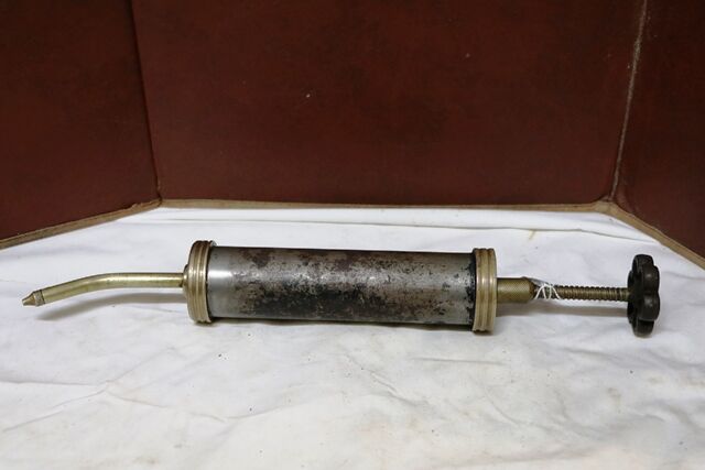 Antique Metal + Brass Screw Tap Handle Grease Gun