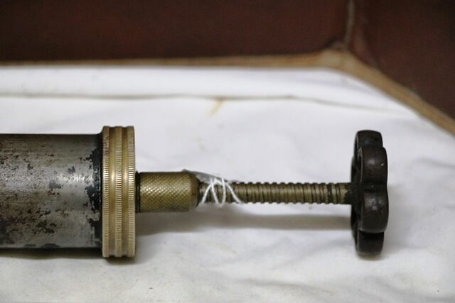 Antique Metal + Brass Screw Tap Handle Grease Gun