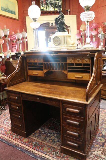 Antique Oak Roll Top Desk by the Standard Desk Company 