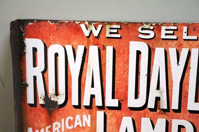 Antique Royal Daylight Lamp Oil Double Sided Enamel Sign 