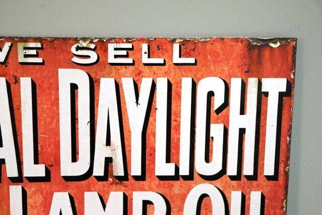 Antique Royal Daylight Lamp Oil Double Sided Enamel Sign 
