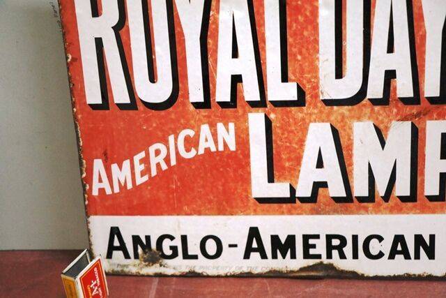 Antique Royal Daylight Lamp Oil Double Sided Enamel Sign 