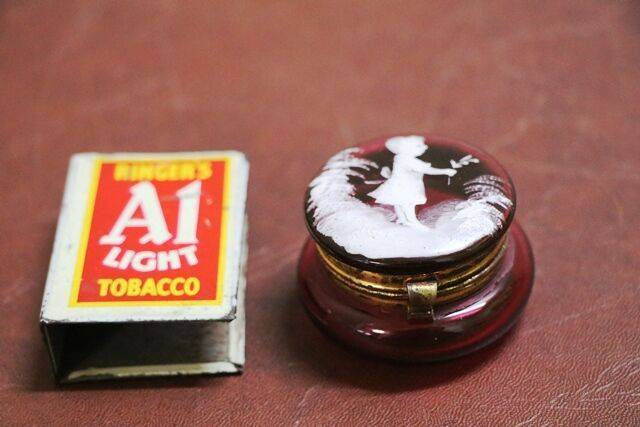 Antique Ruby Glass Mary Gregory Westminster Pill Box 