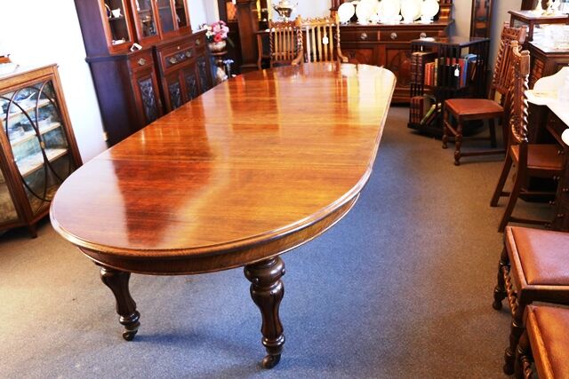 Antique Victorian Solid Oak Round End Extension Table 