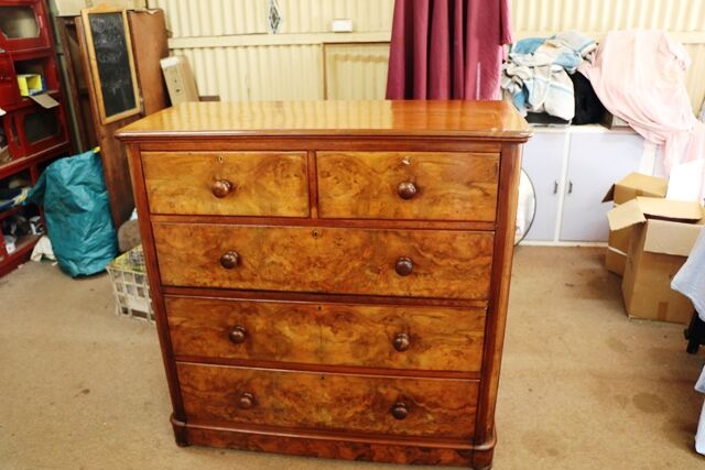 Antique Victorian Walnut 5 Drawer Chest Circa 1850 
