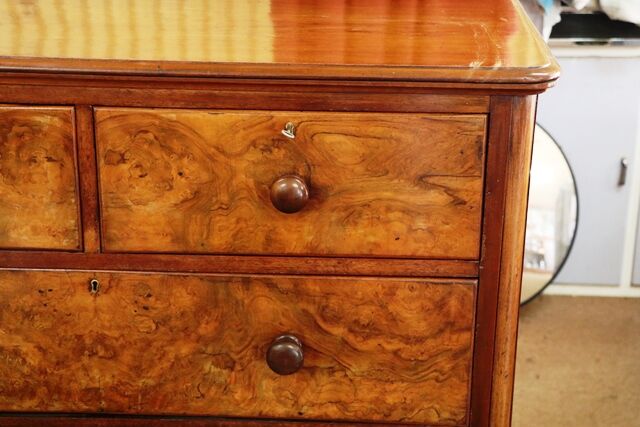 Antique Victorian Walnut 5 Drawer Chest Circa 1850 
