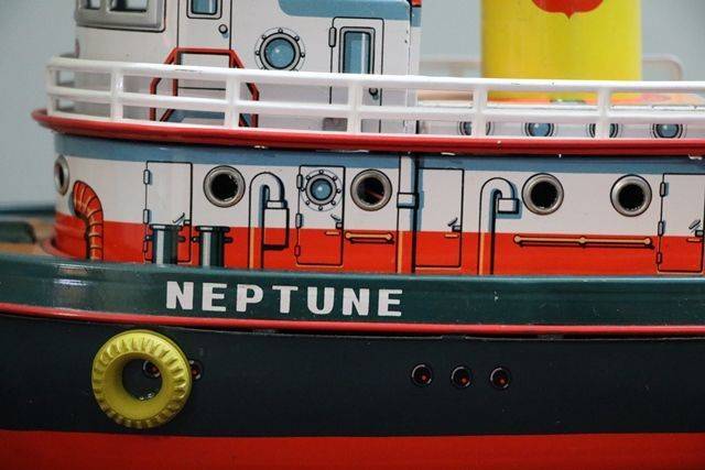 Battery Operated Modern Toys Japanese Tug Boat Neptune Tin Plate