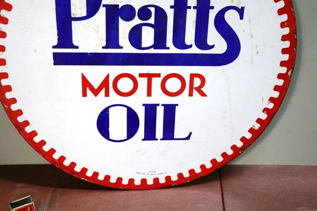 Dec 1929 Pratts Motor Oil Double Sided Enamel Sign 