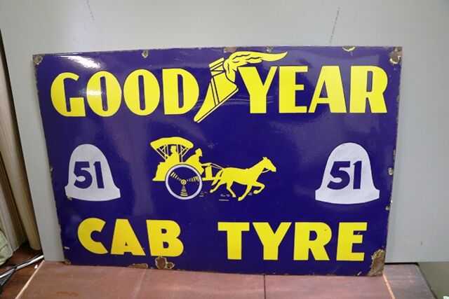 Early Good Year Cab Tyre Pictorial Enamel Sign 